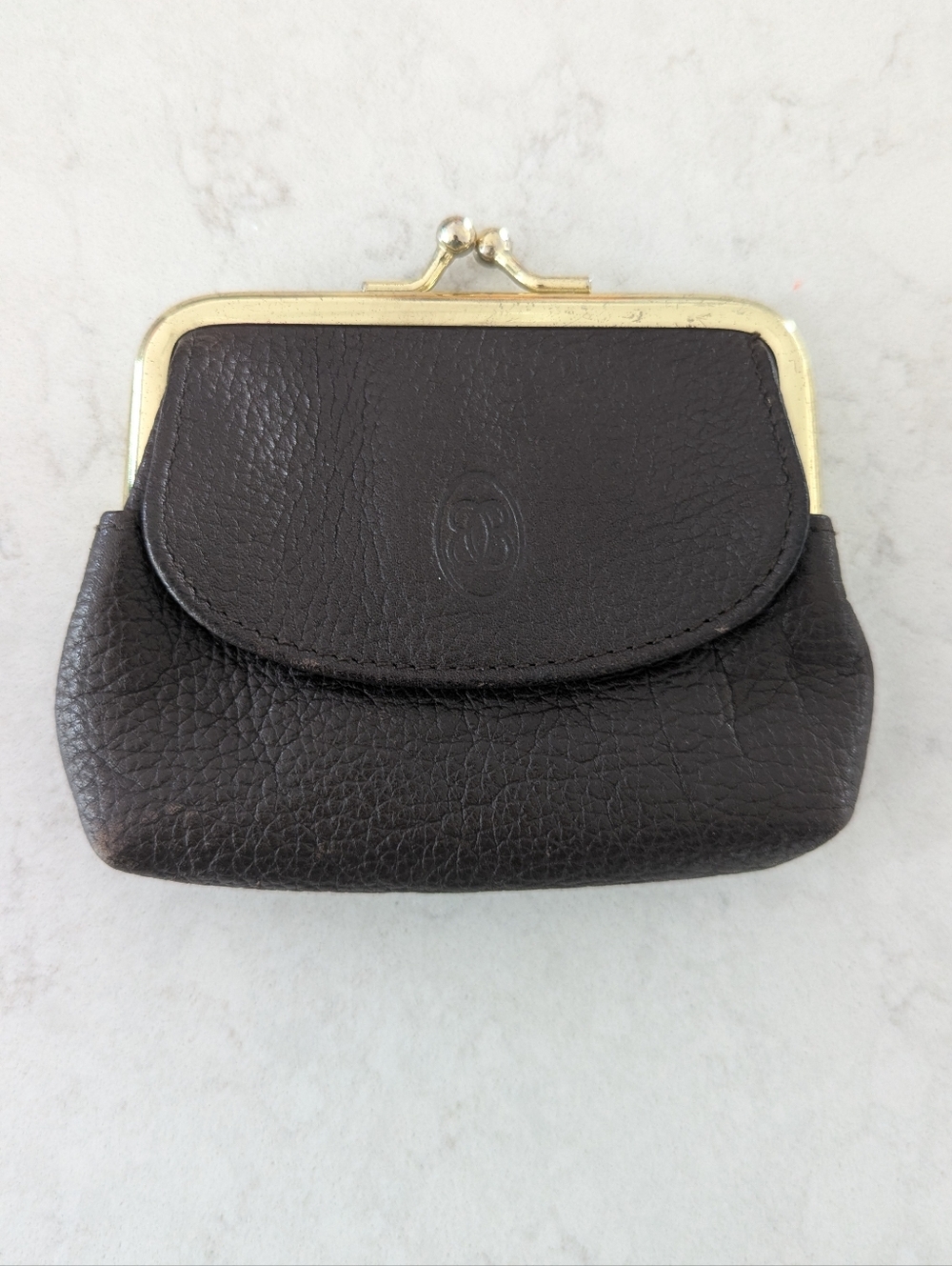 Vintage Buxton Genuine Leather Coin Purse Kiss Lock Brown Wallet